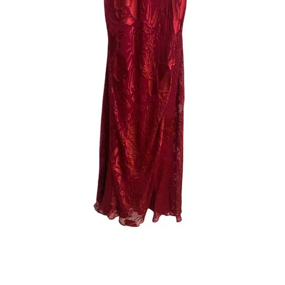 Nicole Miller Silk Burnout Floral Maxi Dress Burgundy Spaghetti Strap XS - Picture 4 of 10